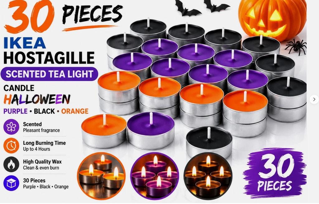 IKEA HÖSTAGILLE Scented Tea Lights – Pack of 30 Halloween Candles