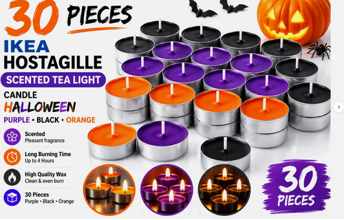 IKEA HÖSTAGILLE Scented Tea Lights – Pack of 30 Halloween Candles