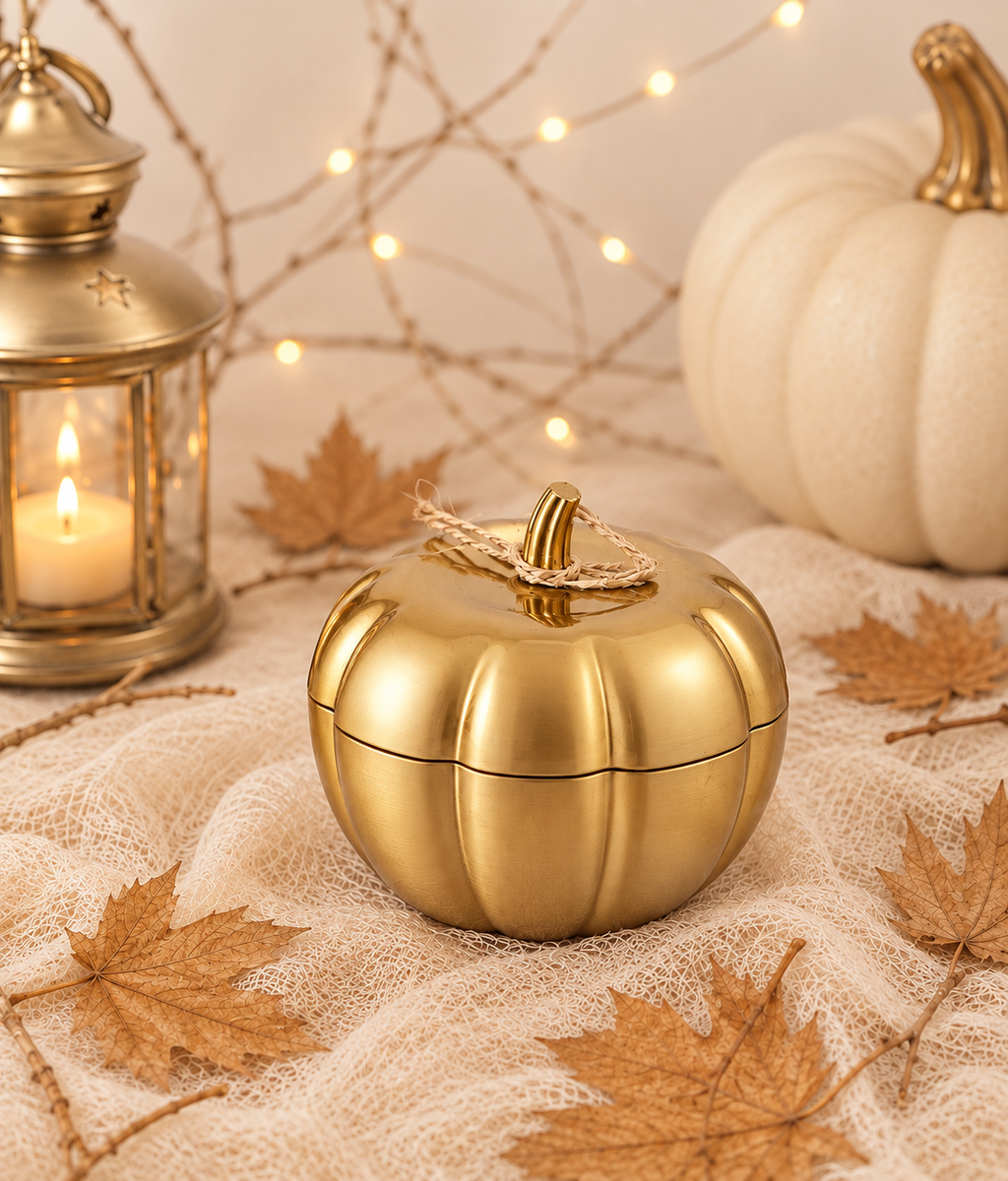 IKEA HÖSTAGILLE Pumpkin Scented Candle – Gold Tin, 2 Wick