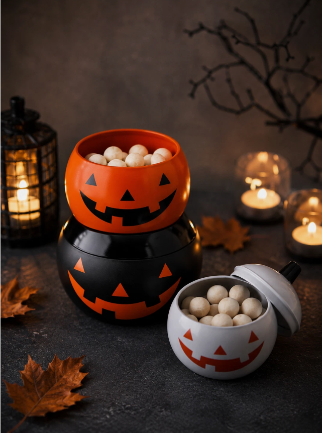 IKEA KUSTFYR Pumpkin Storage Tins with Lids – Set of 3 Halloween Tins