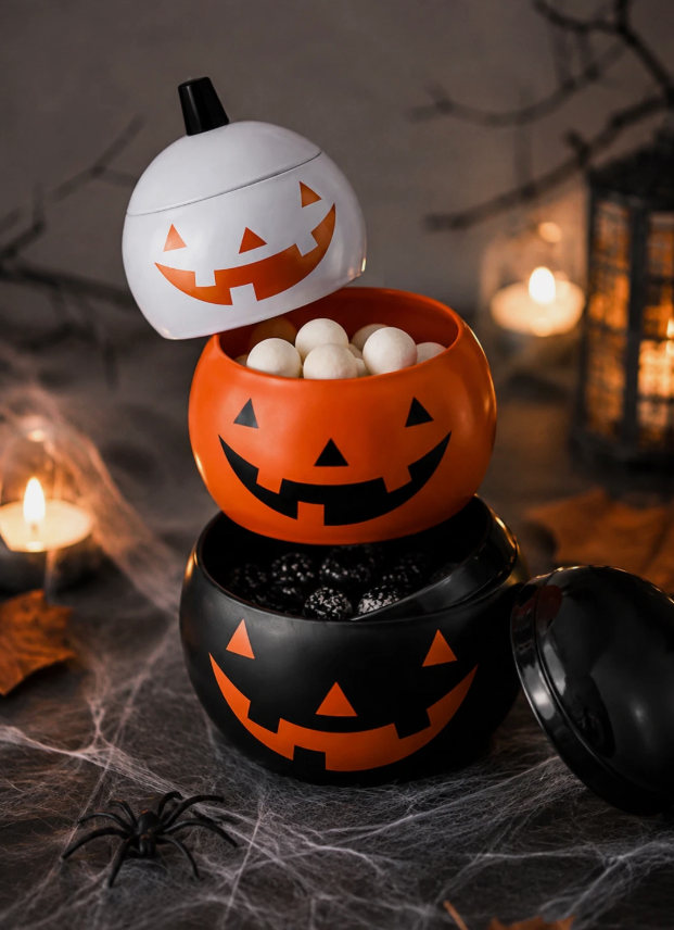 IKEA KUSTFYR Pumpkin Storage Tins with Lids – Set of 3 Halloween Tins