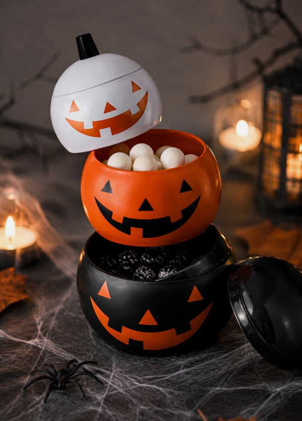 IKEA KUSTFYR Pumpkin Storage Tins with Lids – Set of 3 Halloween Tins
