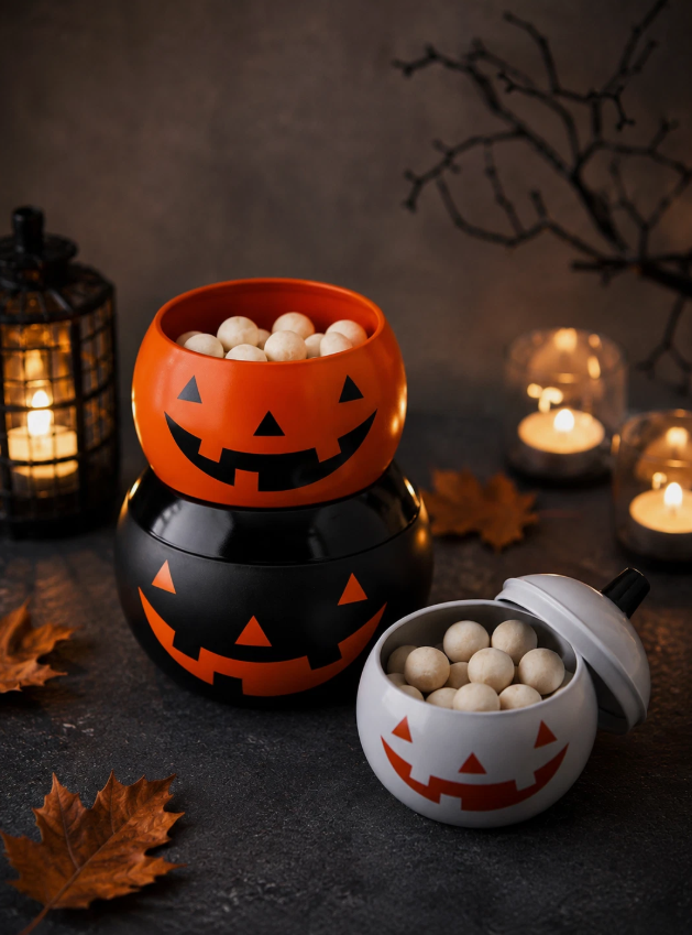 IKEA KUSTFYR Pumpkin Storage Tins with Lids – Set of 3 Halloween Tins