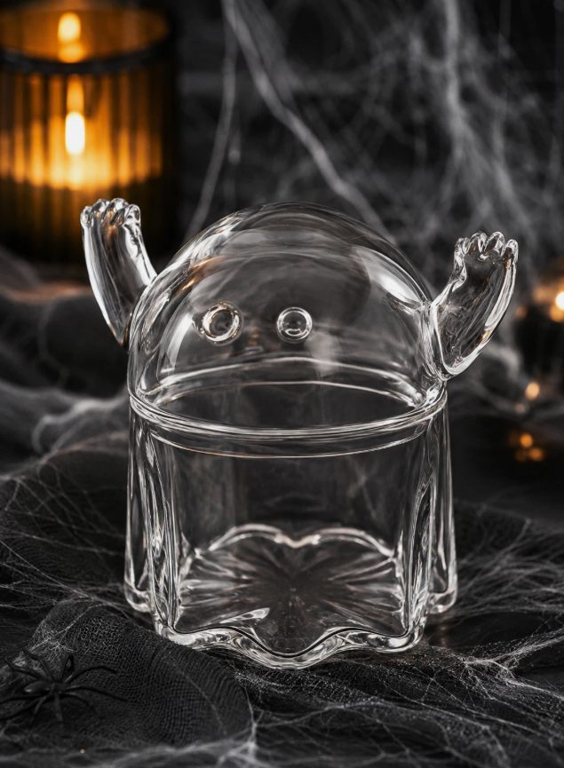 IKEA KUSTFYR Ghost Glass Bowl with Lid – Halloween Candy Jar