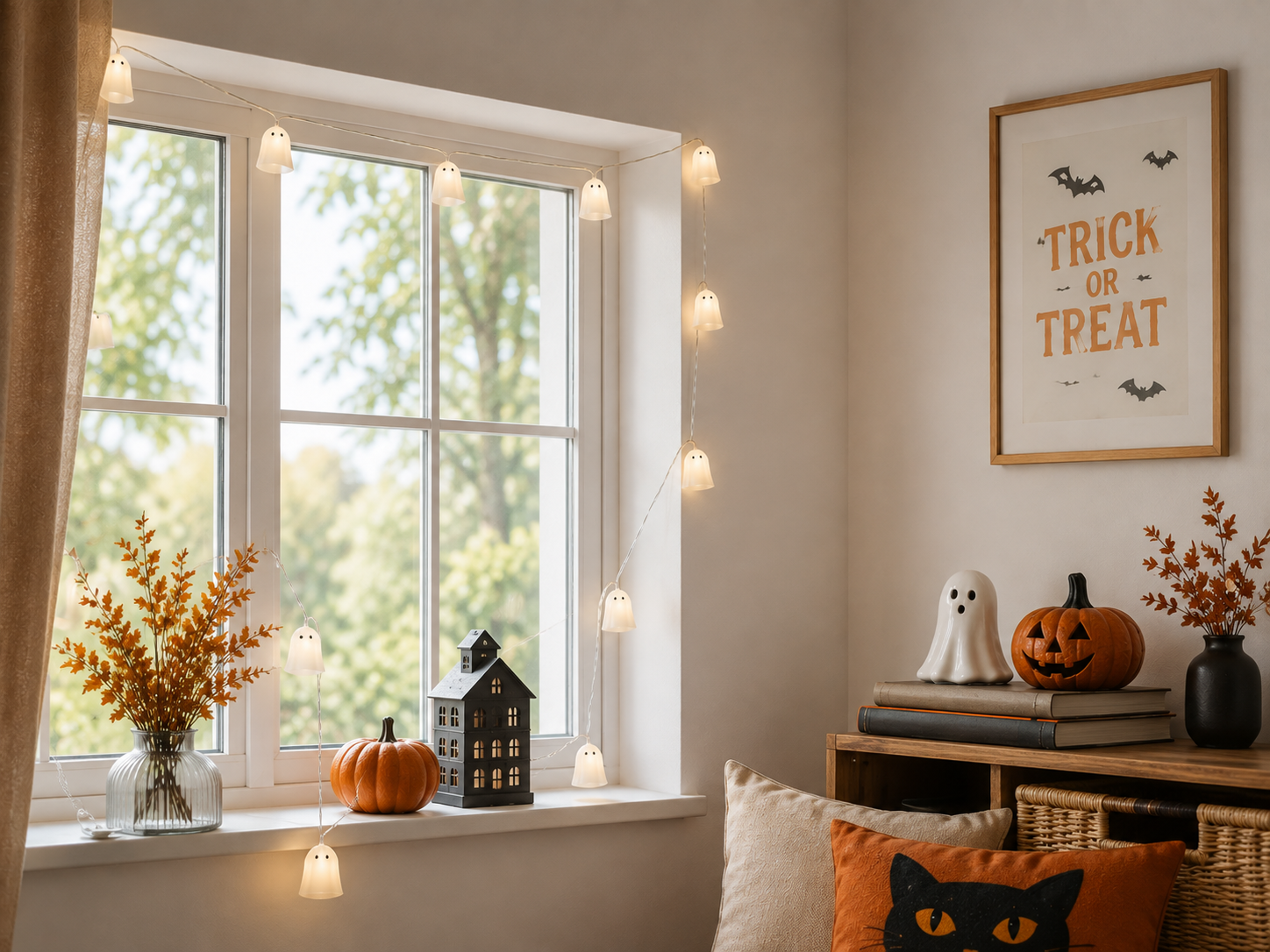 IKEA KUSTFYR Ghost LED Light Chain – 12 Lights Halloween Garland