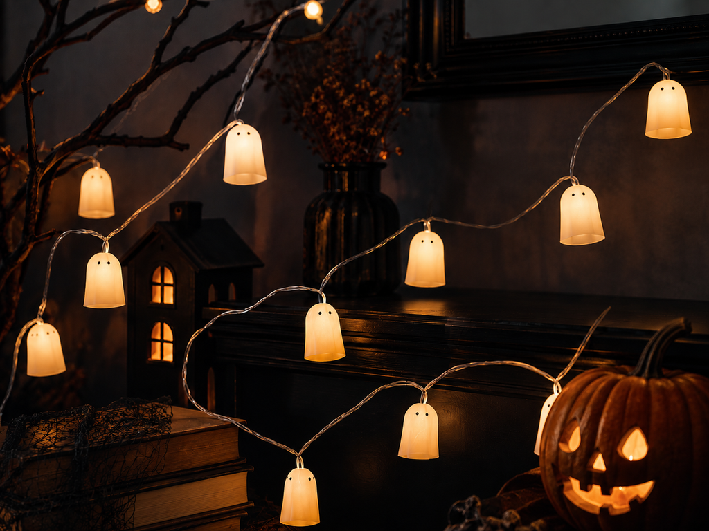 IKEA KUSTFYR Ghost LED Light Chain – 12 Lights Halloween Garland