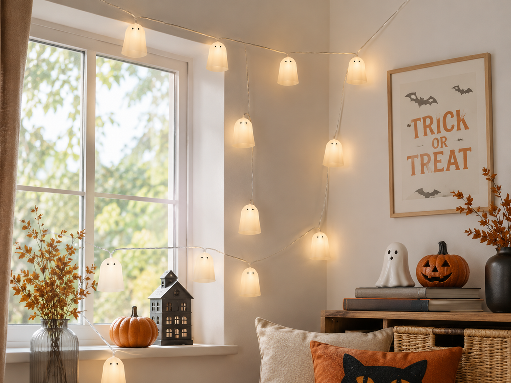 IKEA KUSTFYR Ghost LED Light Chain – 12 Lights Halloween Garland