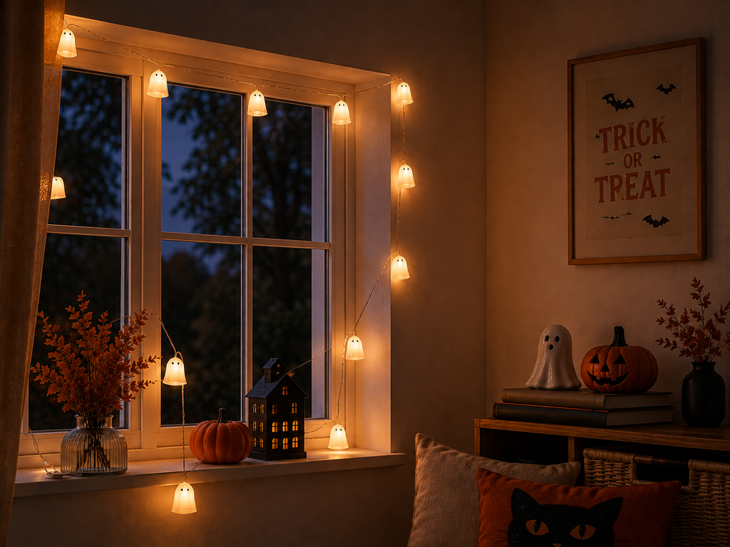 IKEA KUSTFYR Ghost LED Light Chain – 12 Lights Halloween Garland