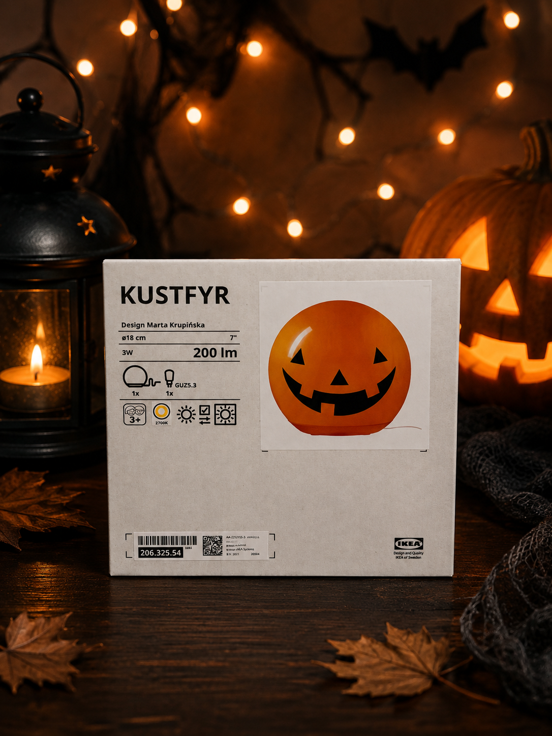 IKEA KUSTFYR Pumpkin LED Table Lamp – Halloween 18 cm