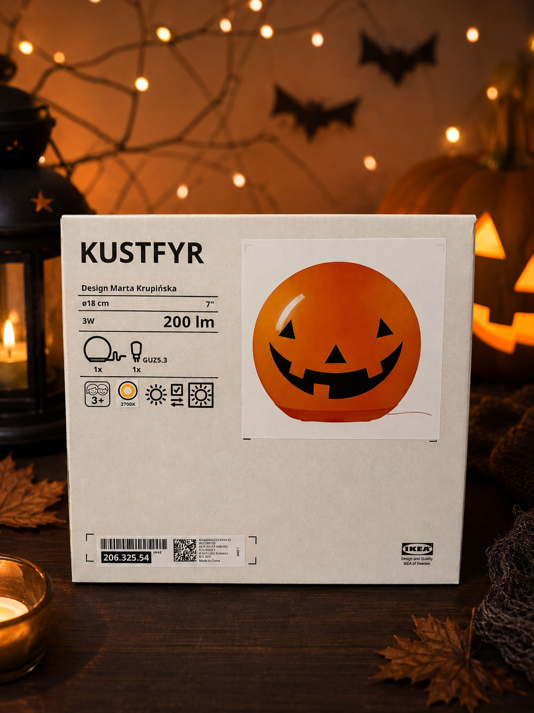 IKEA KUSTFYR Pumpkin LED Table Lamp – Halloween 18 cm