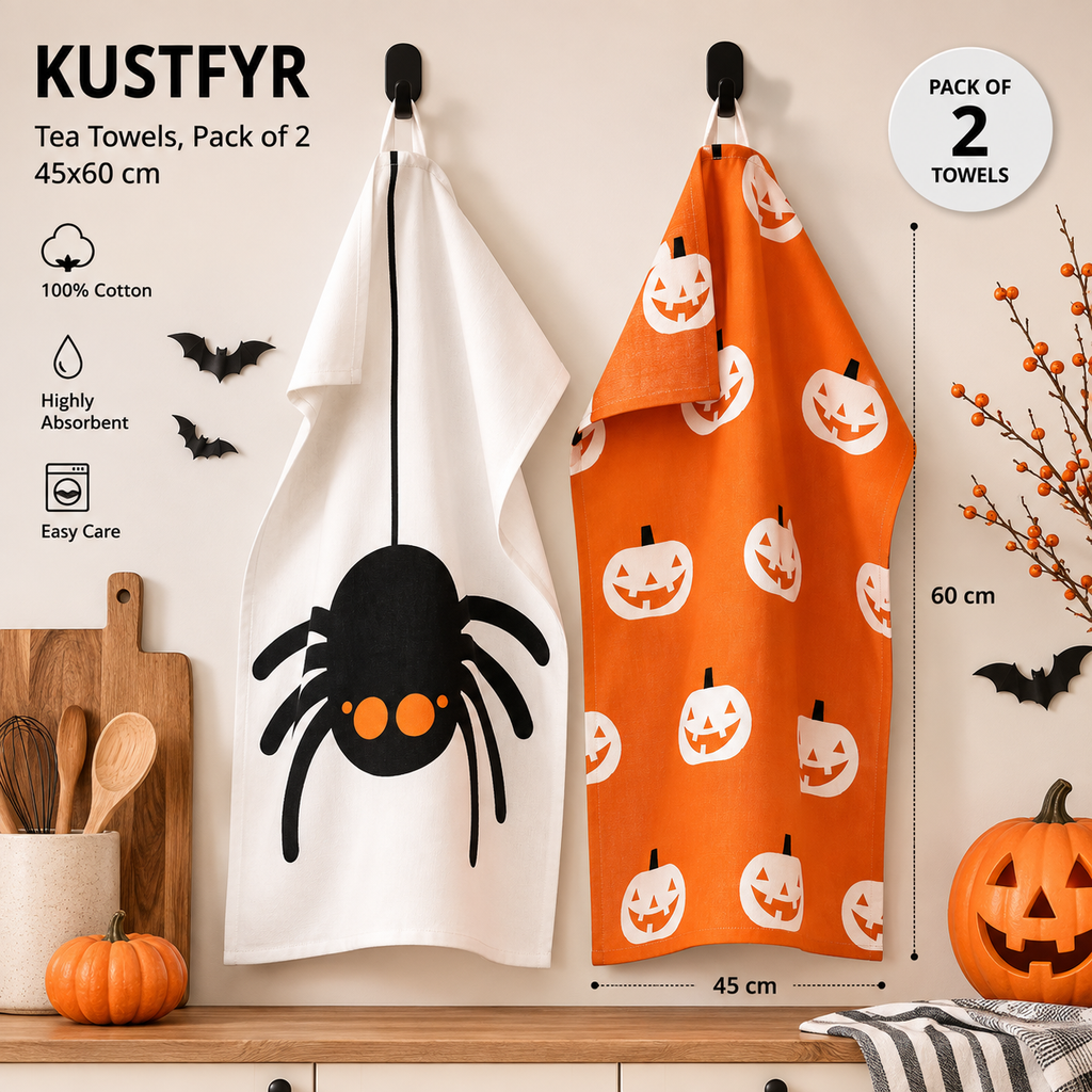 IKEA KUSTFYR Halloween Tea Towels – Set of 2, 45x60 cm