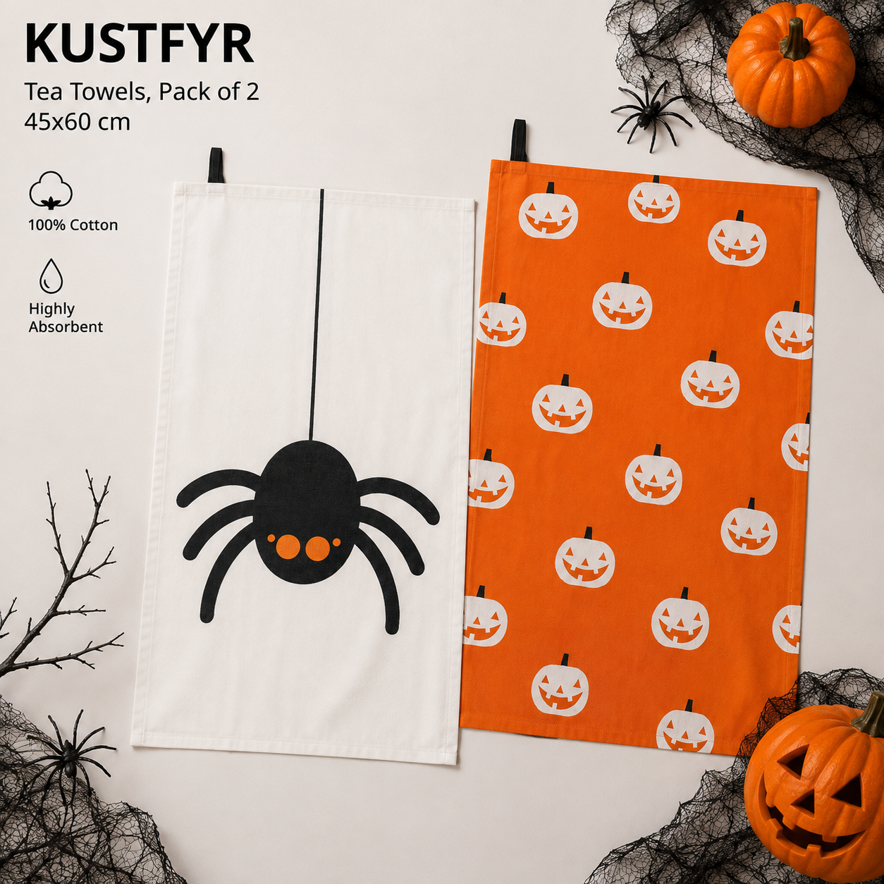 IKEA KUSTFYR Halloween Tea Towels – Set of 2, 45x60 cm