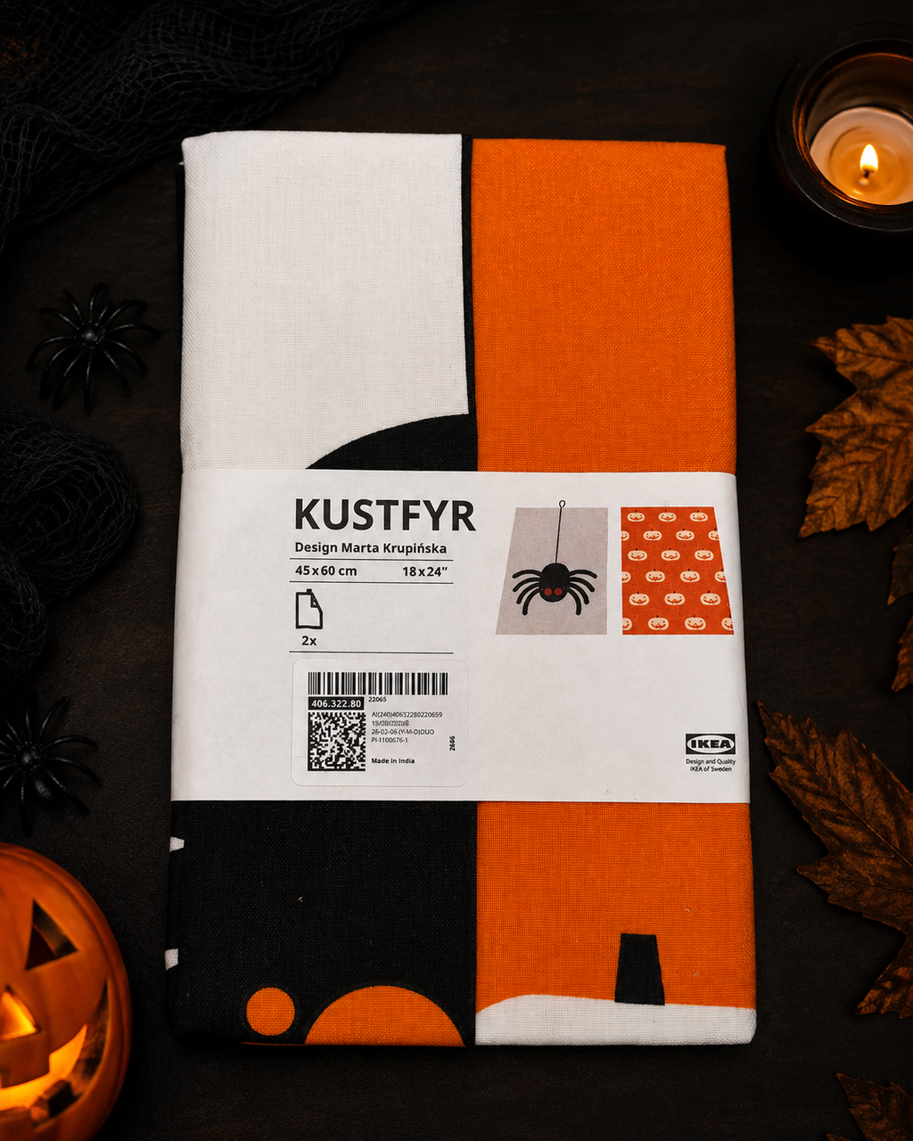 IKEA KUSTFYR Halloween Tea Towels – Set of 2, 45x60 cm