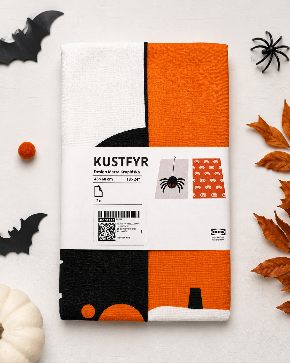 IKEA KUSTFYR Halloween Tea Towels – Set of 2, 45x60 cm